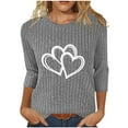 thumbnail image 1 of SYMOID Womens 3/4 Sleeve Double-Heart Graphic Crew Neck Top - Nylon-Spandex Ribbed, Gray, Relaxed Fit, Sizes S-XXL,Size S, 1 of 5