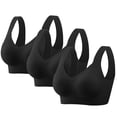 thumbnail image 1 of SYMOID Womens 3 Pack Wireless Racerback Sports Bras - Seamless Nylon Spandex Blend, Plus Size M-5XL Black, Light Support for Everyday Yoga & Lounging,Size L, 1 of 9