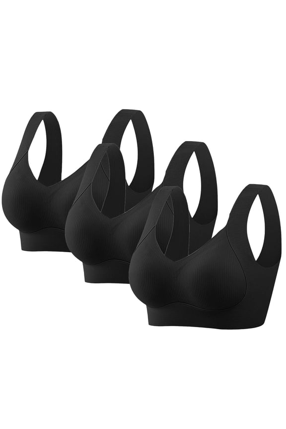 Womens 3 Pack Wireless Racerback Sports Bras - Seamless Nylon Spandex Blend, Plus Size M-5XL Black, Light Support for Everyday Yoga & Lounging,Size XL