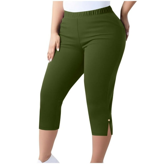 SYMOID Womens Army Green Capris for Petite Women - Plus Size M Stretch Yoga Pants & Ladies Capris with Comfortable Fit - Womens Capris Leggings for Yoga and Casual Wear