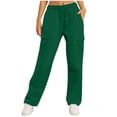 thumbnail image 1 of SYMOID Womens Army Green Cargo Pants - 100% Polyester High Waist Drawstring Loose Straight Leg with Large Pockets All-Day Comfort,Size S, 1 of 7