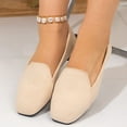 thumbnail image 1 of SYMOID Womens Beige Flock Loafer Flats - Square Toe Flat Heel Wide Size 36-43 Comfortable All-Day Shoes for Office & Daily Casual Outings,Size 43, 1 of 9