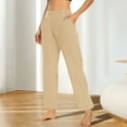 thumbnail image 1 of SYMOID Womens Beige High Waisted Straight Leg Pants - Stretchy Polyester Spandex, Casual Lounge with Button Accents & Side Pockets,Size M, 1 of 7