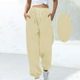 thumbnail image 1 of SYMOID Womens Beige Loose Fit 100% Polyester Pants with Elastic Waist Drawstring, Side Pockets & Cuffed Ankles - - Casual Lounge Gym Streetwear,Size XL, 1 of 5