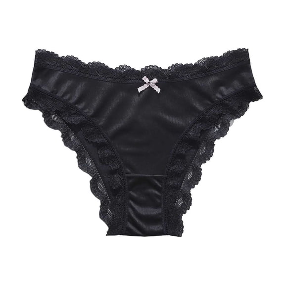 SYMOID Womens Bikini Panties with Satin Lace Trim and Bow Detail, 1-Pack,Size M