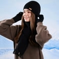 thumbnail image 1 of SYMOID Womens Black 3-Piece Winter Beanie Scarf Gloves Set - Soft Nylon Spandex, Touchscreen-Compatible, One Size Fits Most Adults,Size Free Size, 1 of 6