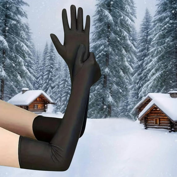 SYMOID Womens Black Opera Gloves - Elbow Length Formal Vintage Gloves, One Size Fits Most Stretchy Dress Gloves for Ladies,Size Free Size