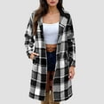 thumbnail image 1 of SYMOID Womens Black Plaid Wool Blend Mid-Length Long Coat - Warm for Fall Winter, Inclusive Sizing S-XXL, Open-Front Casual Outerwear,Size 2XL, 1 of 5