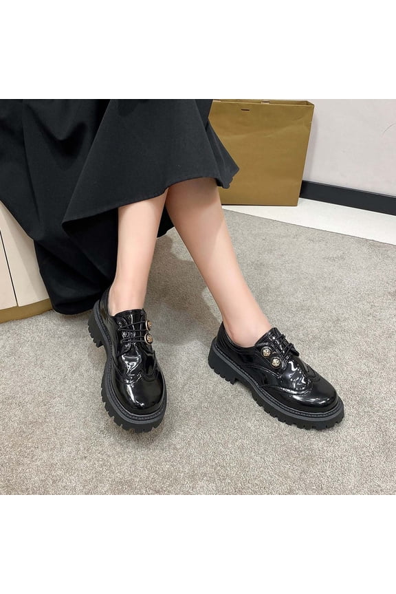 Womens Black Platform Brogue Shoes - Pu Faux Leather Chunky Sole Lace-Up Comfortable Vintage-Modern Footwear for Women Size 36-42,Size 36