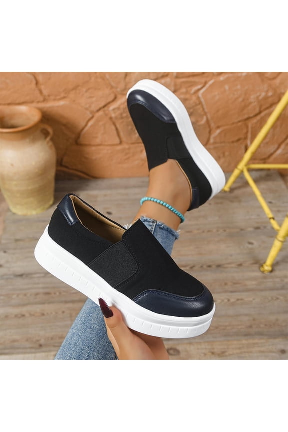 Womens Black Slip on Platform Sneakers - Comfortable Durable Pu Casual Shoes with Non-Slip Sole for Daily Outings, Shopping & Campus Wear,Size 36