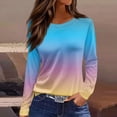 thumbnail image 1 of SYMOID Womens Blue Long Sleeve Gradient Top - Polyester Spandex Stretchy Crew Neck, Casual Daily Wear for Spring/Autumn, S to XXL,Size L, 1 of 5