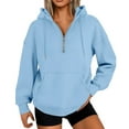thumbnail image 1 of SYMOID Womens Blue Oversized Half-Zip Hoodie - 100% Polyester, Kanga Pocket, S-XXXL, Wrinkle-Resistant, Casual Daily Wear,Size S, 1 of 7