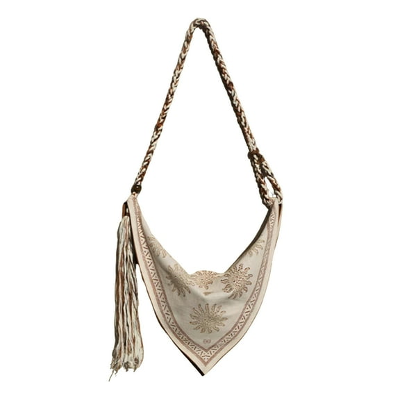 SYMOID Womens Bohemian (Boho) Canvas Crossbody Shoulder Bag - Tassel Accent, Woven Strap, Magnetic Closure, Perfect for Everyday Errands, Festivals & Casual Outings