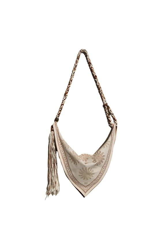 Womens Bohemian (Boho) Canvas Crossbody Shoulder Bag - Tassel Accent, Woven Strap, Magnetic Closure, Perfect for Everyday Errands, Festivals & Casual Outings