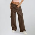 thumbnail image 1 of SYMOID Womens Brown Cargo Wide Leg Pants with Multiple Pockets, Drawstring Waist, 100% Polyester - Durable Comfortable Casual Daily Wear,Size L, 1 of 5