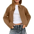 thumbnail image 1 of SYMOID Womens Brown Cropped Jacket - Nylon Spandex, Relaxed Fit with Collared Open Front & Dropped Shoulders, Lightweight Breathable for Spring/Fall, S-XXL,Size M, 1 of 9