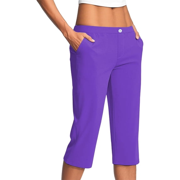 SYMOID Womens Capris Petite Leggings Stretch Casual with Pockets Pants for Women Ladies Purple XL Capris Comfortable Capri Pants for Women