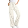 thumbnail image 1 of SYMOID Fall and Winter Womens Casual Pants with Pockets,Baggy Trousers Pants for Women,Elastic Waist Wide Leg Pants,White Pants,L, 1 of 9