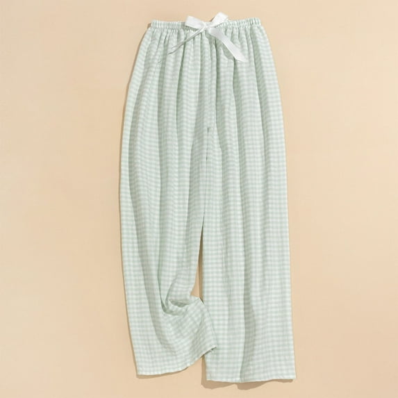 SYMOID Womens Casual High Waist Elastic Waistband Checkered Wide Leg Pants for Spring & Summer,Mint Green,Size Free Size