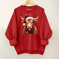 thumbnail image 1 of SYMOID Womens Christmas Oversized 100% Cotton Crewneck Sweatshirt - Red Bull Print with Santa Hat Festive Casual Drop-Shoulder Top for Holiday & Daily Wear,Size S, 1 of 3