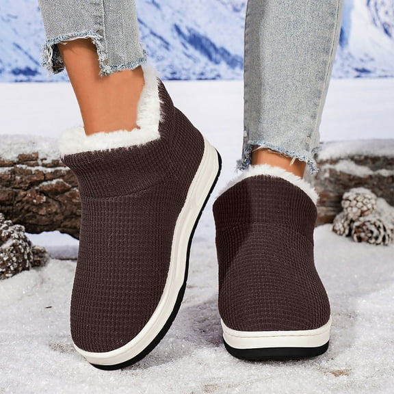 SYMOID Womens Coffee Faux Faux Fur Lined Ankle Boots - Warm Slip on insulated Cold Weather Footwear with Cozy Padded Sole for indoor Outdoor Casual Wear,Size 43