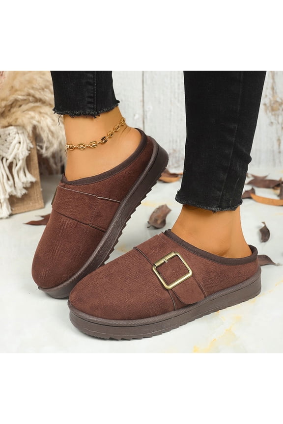 Womens Coffee Mule Slippers - Pl-Sh Fleece Lined, Non-Slip Outsole, Dual-Purpose indoor Outdoor Warm Footwear,Size 36