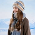 thumbnail image 1 of SYMOID Womens Coffee Winter Hat and Scarf Set, Fleece Lined Warm Striped Nylon-Spandex, Free Size for Fall Winter Daily & Outdoor Use,Size Free Size, 1 of 4