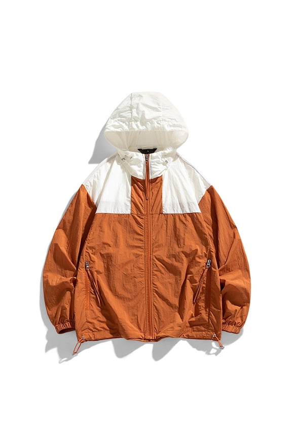 Womens Color Block Lightweight Hooded Sun Protection Jacket UPF 50+ Loose Fit Windbreaker Brown,Size 3XL