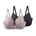 thumbnail image 1 of SYMOID Womens Comfortable Plus Size Bras 2-Pack, Wireless Full Figure with Molded Cups, Lace Trim, Adjustable Straps, Size 90C, Gray, 1 of 6