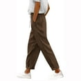 thumbnail image 1 of SYMOID Womens Cotton Spandex Loose Straight Leg Casual Pants - Elastic Waist Drawstring Side Pockets Cuffed Hems - Brown - Soft Breathable Stretchy Everyday Wear,Size XL, 1 of 6