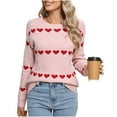thumbnail image 1 of SYMOID Womens Cozy Heart Print Crew Neck Sweater - Long Sleeve 100% Polyester Pink, Casual Relaxed Fit for Fall Winter & Valentine’s Day,Size M, 1 of 6