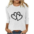 thumbnail image 1 of SYMOID Womens Crew Neck Double-Heart Graphic 3/4 Sleeve Top - Nylon-Spandex Ribbed, White, Relaxed Fit, Sizes S-XXL,Size S, 1 of 5