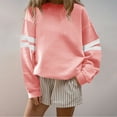 thumbnail image 1 of SYMOID Womens Crewneck Sweatshirt Pink - Soft Stretch Oversized Long Sleeve with Contrast Stripes, 95% Polyester 5% Spandex, S-XXXXXL,Size XL, 1 of 5