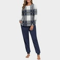 thumbnail image 1 of SYMOID Womens Dark Blue Loungewear Set - 100% Polyester Cozy Plaid Top & Solid Jogger Pants, Long Sleeve with Pockets, for Home/Sleep (S-XXL),Size XL, 1 of 7