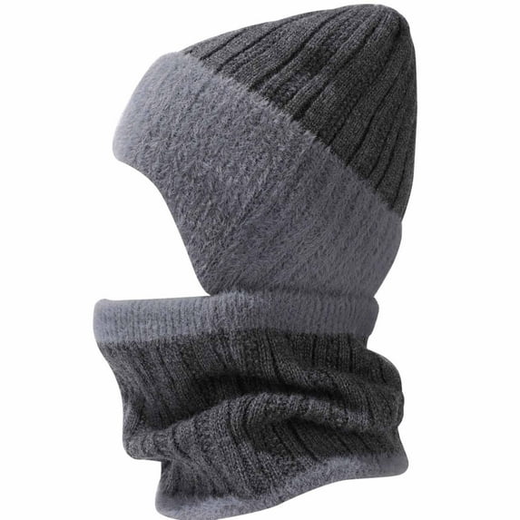 SYMOID Womens Dark Gray 2-in-1 Warm Acrylic Knit Beanie & Neck Warmer, One Size Fits Most for Winter,Size Free Size