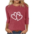thumbnail image 1 of SYMOID Womens Double-Heart Graphic Crew Neck 3/4 Sleeve Top - Nylon-Spandex Ribbed, Wine, Relaxed Fit, Sizes S-XXL,Size M, 1 of 5