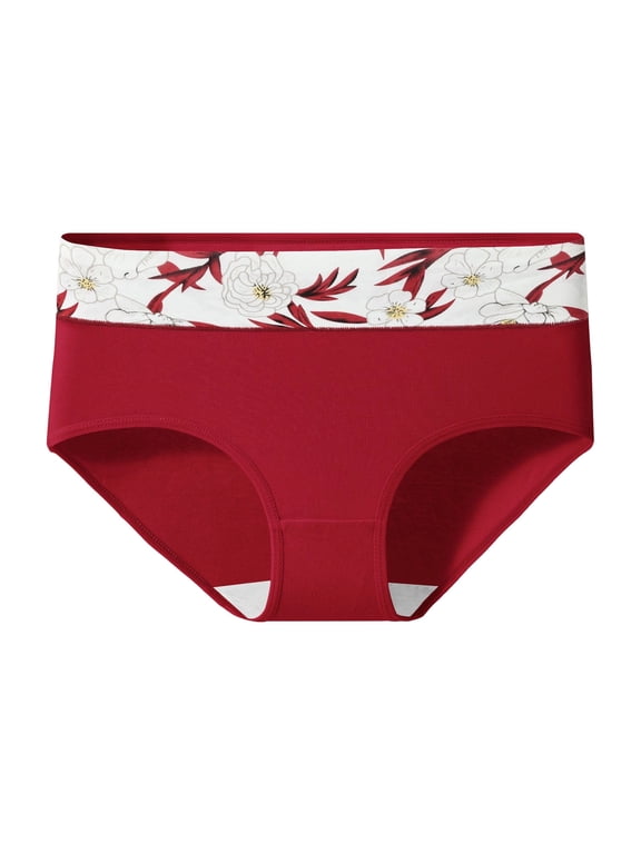 Womens Floral Print Waist Brief Underwear, Mid Rise Full Coverage Panties, Casual Everyday Ladies Briefs, Pull-On Design, 1 Piece,Size M