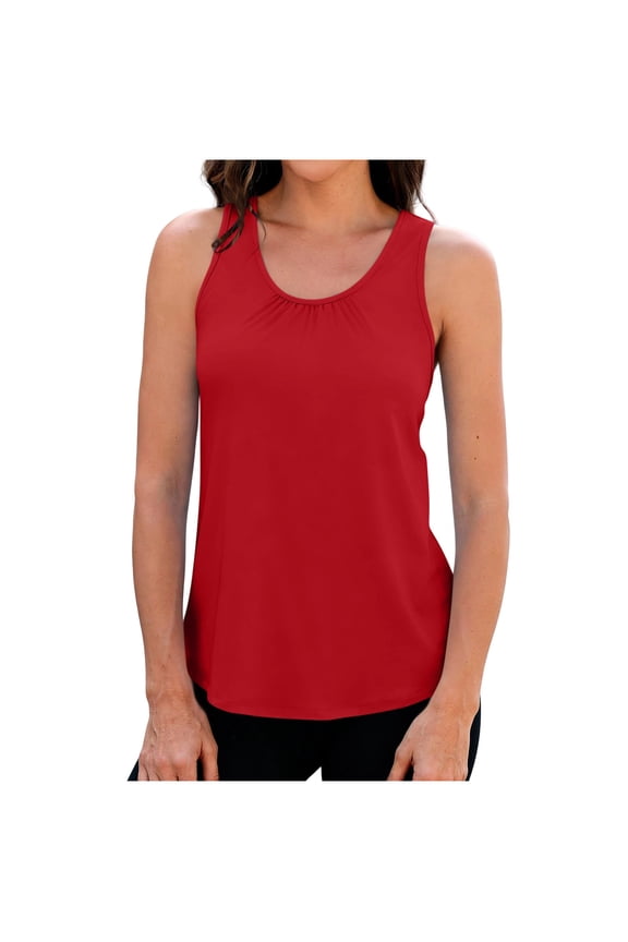 Womens Flowy Loose Fit Racerback Tank Top with Built in Bra Moisture Wicking Workout Shirts for Yoga Gym Running Red,Size S