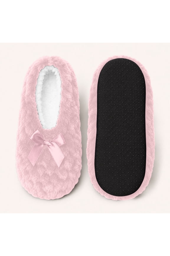 Womens Fluffy Slipper Socks – Plush Lined Non-Slip House Socks with Grippers for Winter Warmth, Pink