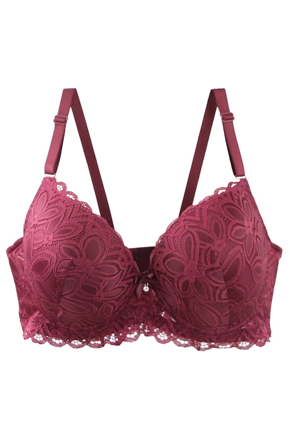 Womens Full Coverage Lace Underwire Bra, Red D Cup Plus Size Everyday Bra with Adjustable Straps,Size 4XL