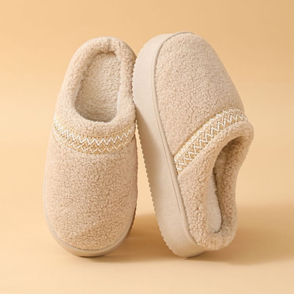 SYMOID Womens Fuzzy Platform Slippers - 100% Polyester Warm Cozy Non-Slip Mule Style Beige Slippers for Home & Light Outdoor Daily Wear,Size 40