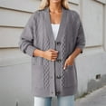 thumbnail image 1 of SYMOID Womens Gray Acrylic Cable Knit Cardigan - Soft Warm, Oversized Relaxed Fit with Pockets, Ribbed Trims, V-Neck for Spring/Fall Casual Wear (S-XL),Size XL, 1 of 4