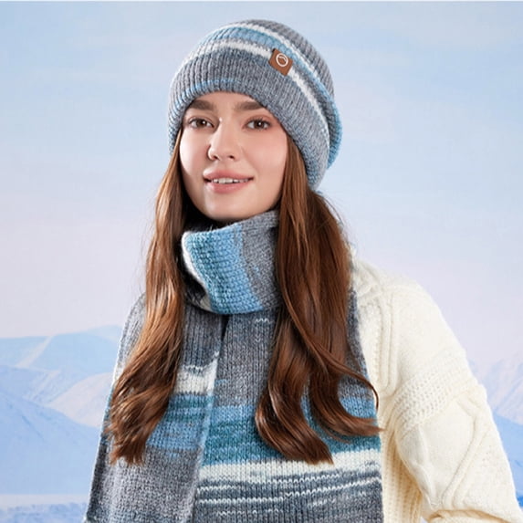 SYMOID Fall Winter Warm Gray Knit Beanie & Scarf Set - Women and Men Nylon Spandex Stretchable, One Size Fits Most for Cold Weather Daily Use & Casual Outings,Size Free Size