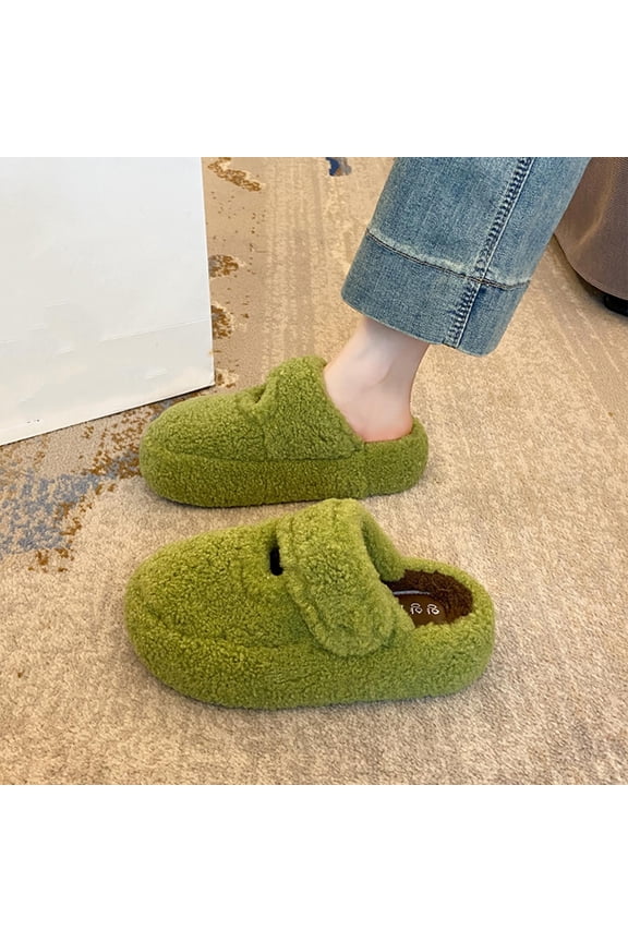 Womens Green Fuzzy Slippers Cozy Warm Non-Slip Adjustable Velcro Strap indoor House Slippers for Fall Winter,Size 36