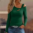 thumbnail image 1 of SYMOID Womens Green Long Sleeve Cold Shoulder Cut Out Top - Asymmetrical Neckline, Form-Fitting Polyester Spandex Casual Top,Size M, 1 of 5
