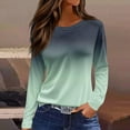 thumbnail image 1 of SYMOID Womens Green Long Sleeve Gradient Top - Polyester Spandex Stretchy Soft Crew Neck, Daily Casual Wear for Spring/Autumn, S to XXL,Size L, 1 of 5