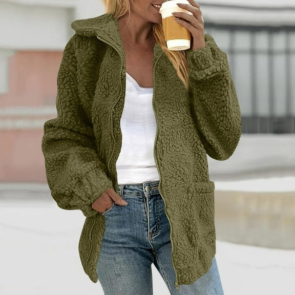 SYMOID Womens Green Sherpa Fleece Jacket - 100% Polyester, Oversized Fit, Full-Zip with Stand Collar & Side Pockets, Warm for Cool Days & Daily Wear,Size 2XL