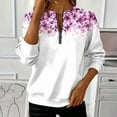 thumbnail image 1 of SYMOID Womens Half Zip Sweatshirt - Watercolor Purple Floral Print, 100% Polyester Loose Fit Long Sleeve with Metal Ring, Multicolor Casual Versatile,Size 2XL, 1 of 5