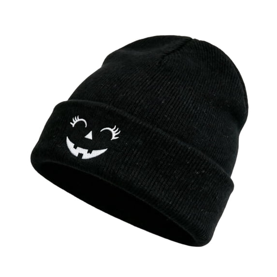 SYMOID Womens Hall-oween Pumpkin Beanie Embroidered Black Knit Cuffed Winter Hats,Size Free Size