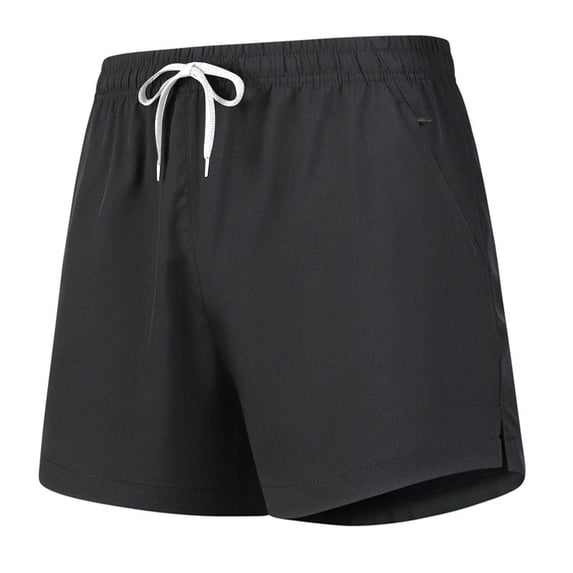 SYMOID Womens High Waisted Athletic Shorts with Pockets - Quick Dry Nylon Spandex Lounge & Workout Shorts with Drawstring, Black,Size L